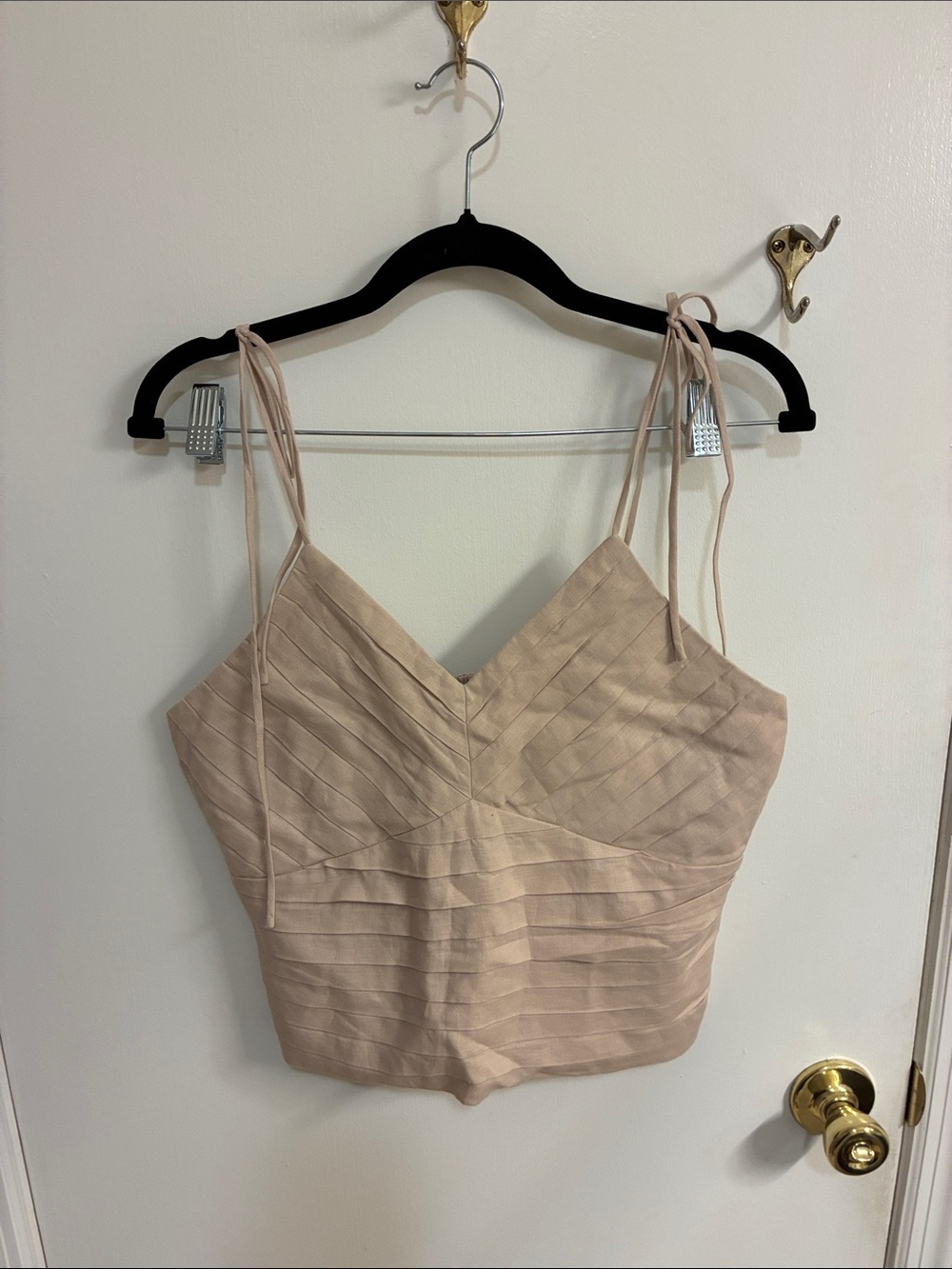 NWT Express Blush Beige Ribbed Crop Top Sz M-Linen Blend
